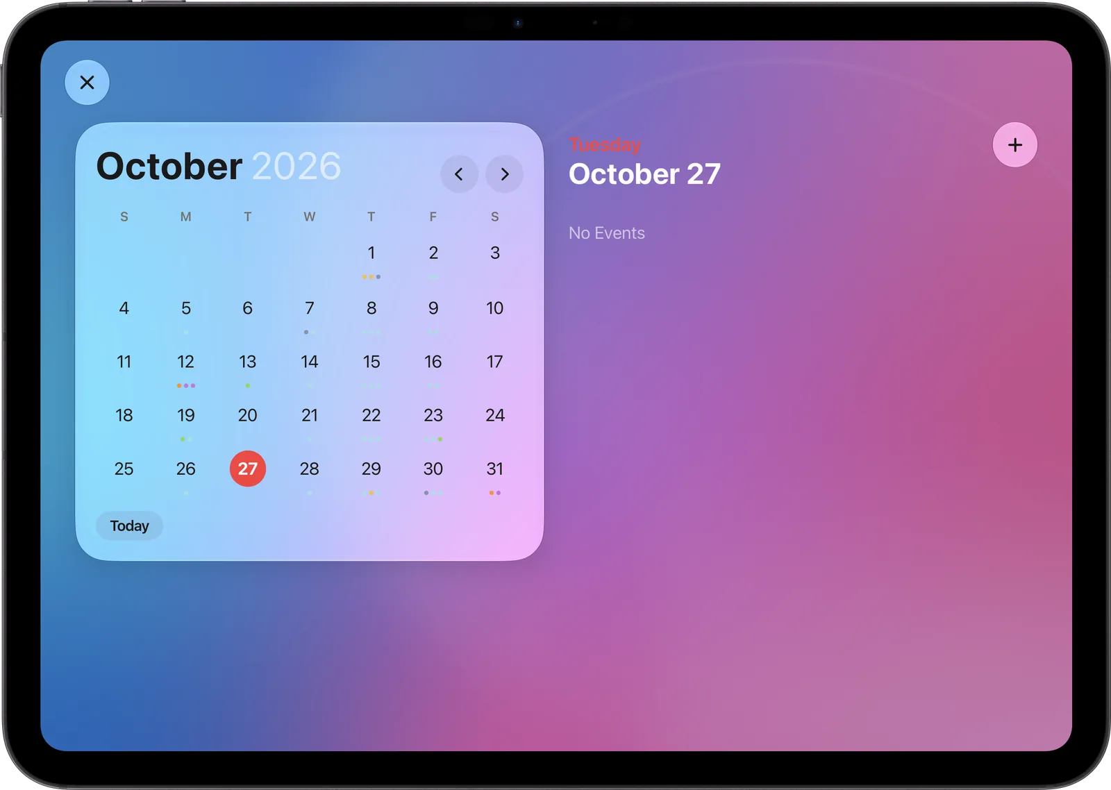 Calendar app showing October