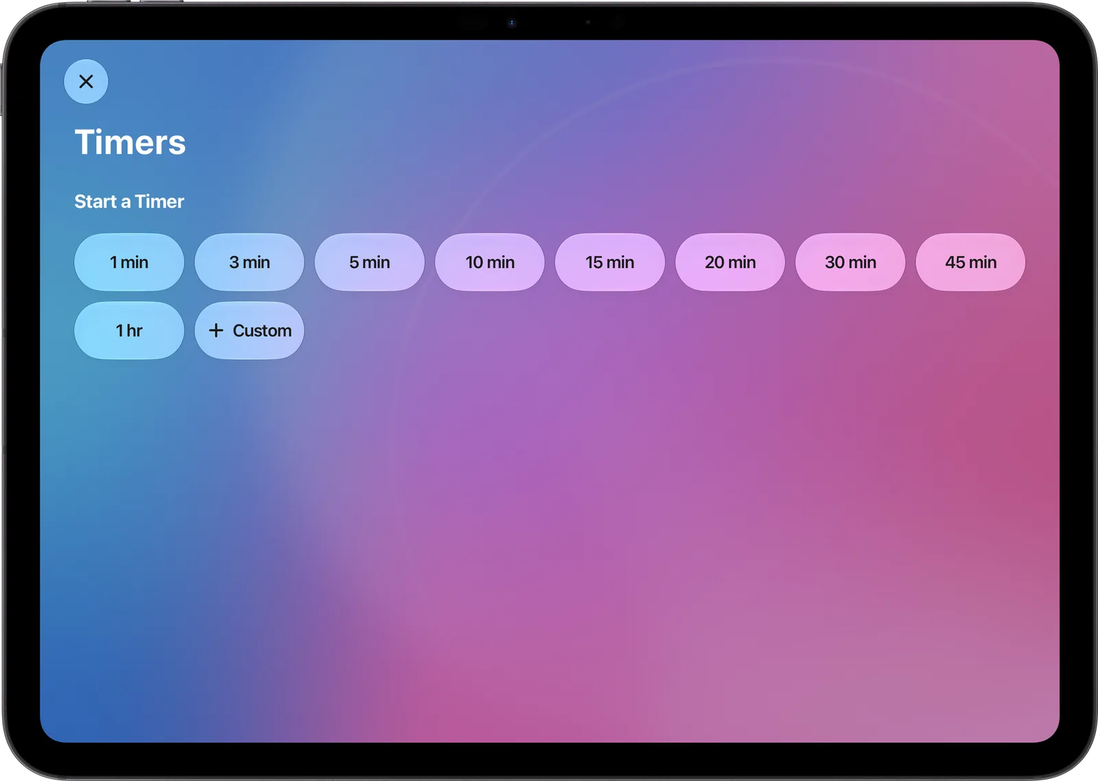 Timers app with one-tap presets